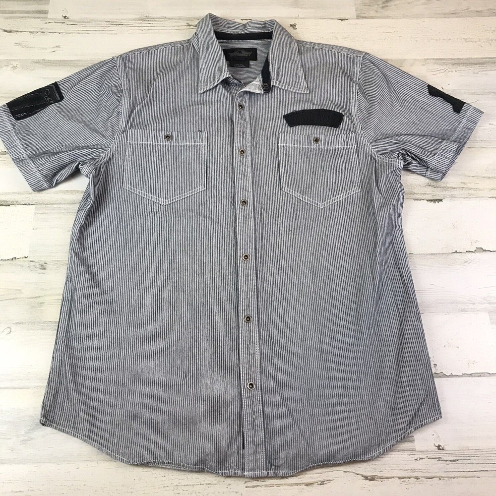 Harley-Davidson Gray Striped Casual Button Down Shirt